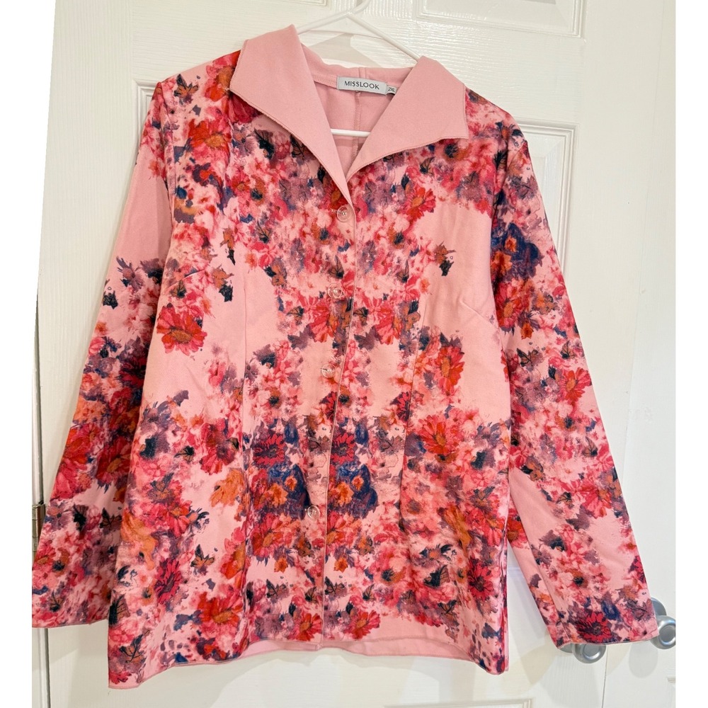 MISSLOOK Floral Print Button‎ Down Shirt Jacket Collared 2XL